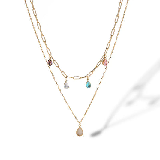 Necklace Gold Plated Double Chain and Zircon-Ne006