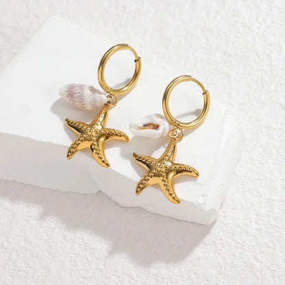 Starfish steel earrings with blue stones- EA681