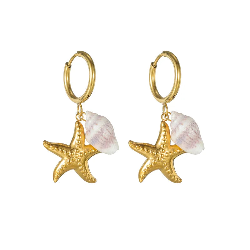 Starfish steel earrings with blue stones- EA681