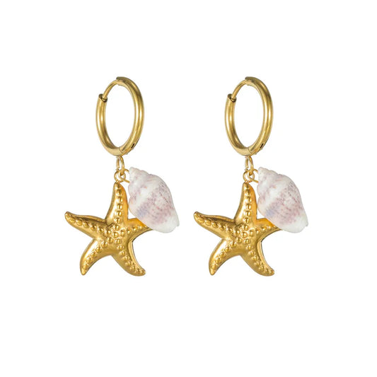 Pendientes estrella de mar de acero con piedras azules- EA681