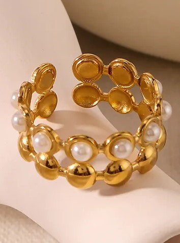 Inel din otel placat cu aur cu perle-R076