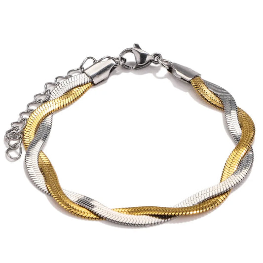 Gold Bracelet+silver steel double knit-br253