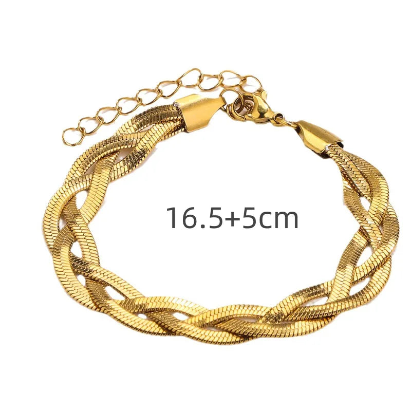 Pulseira trança tripla em aço dourado-BR051