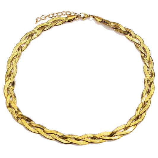 Necklace triple knit chain gold steel-ne413