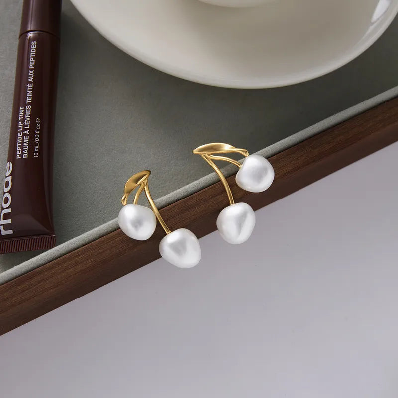 Σκουλαρίκια ατσάλι με λευκά κεράσια -EA755