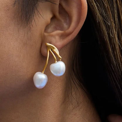 Σκουλαρίκια ατσάλι με λευκά κεράσια -EA755