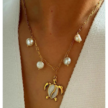 Colier din oțel placat cu aur cu broască țestoasă - NE686