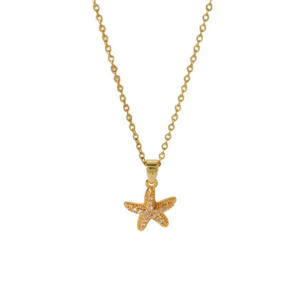 Collana in ottone placcato oro stella marina con zircone-NE096