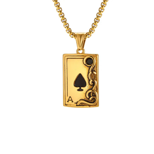 Κολιέ ατσάλι χρυσή τράπουλα-NE501