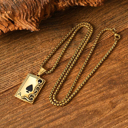 Κολιέ ατσάλι χρυσή τράπουλα-NE501