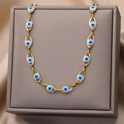 Κολιέ ατσάλινο με ματάκια - NE045