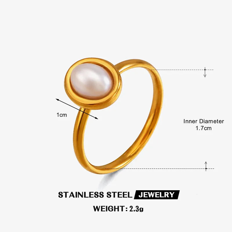 Δαχτυλίδι επιχρυσωμένο ατσάλι με οβαλ πέρλα-R115