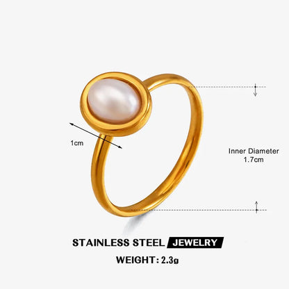 Δαχτυλίδι επιχρυσωμένο ατσάλι με οβαλ πέρλα-R115