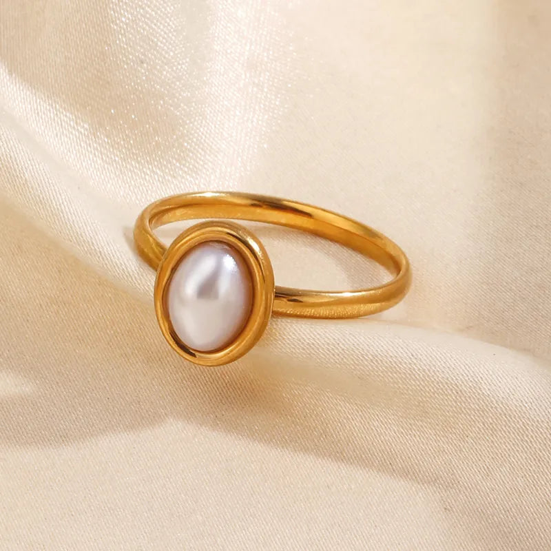 Δαχτυλίδι επιχρυσωμένο ατσάλι με οβαλ πέρλα-R115