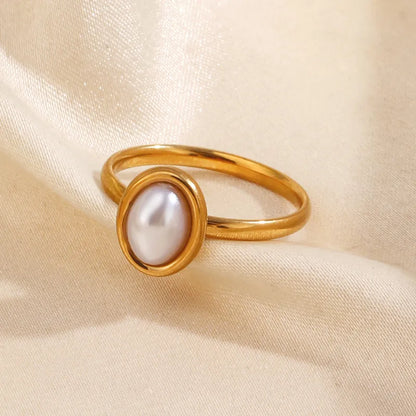 Δαχτυλίδι επιχρυσωμένο ατσάλι με οβαλ πέρλα-R115