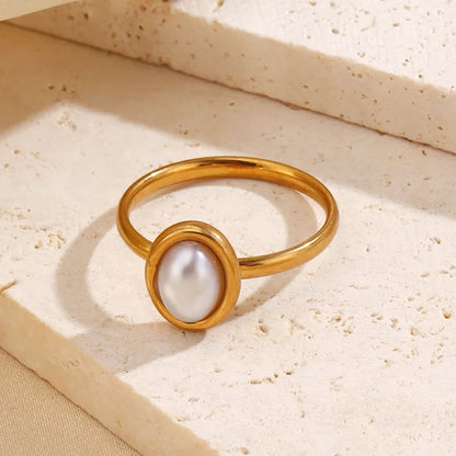 Δαχτυλίδι επιχρυσωμένο ατσάλι με οβαλ πέρλα-R115