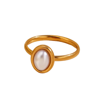Δαχτυλίδι επιχρυσωμένο ατσάλι με οβαλ πέρλα-R115