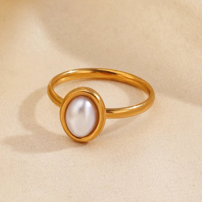Δαχτυλίδι επιχρυσωμένο ατσάλι με οβαλ πέρλα-R115