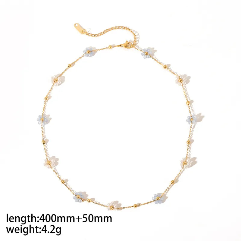 Κολιέ ατσάλινο με λουλούδια - ne129