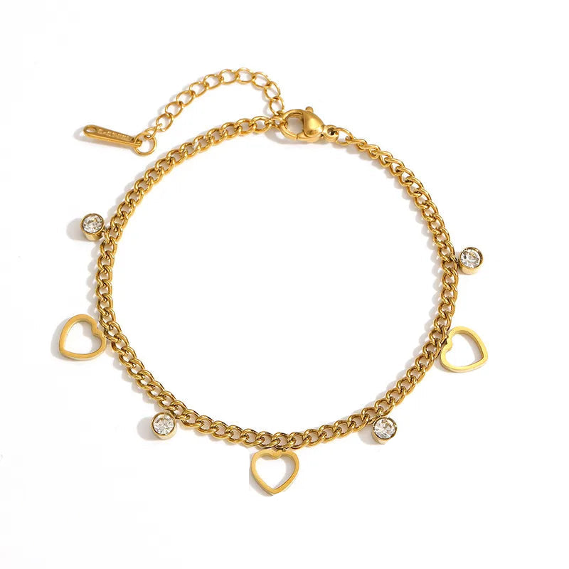 Bratara din otel placat cu aur cu inimioare si cristale-BR219