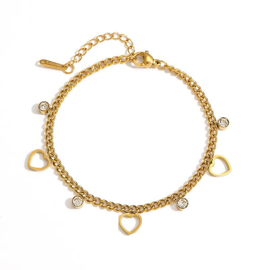 Βραχιόλι επιχρυσωμένο ατσάλι με καρδιές και κρύσταλλα-BR219