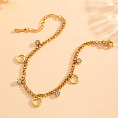 Bratara din otel placat cu aur cu inimioare si cristale-BR219