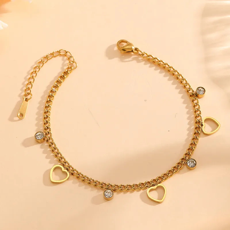 Bratara din otel placat cu aur cu inimioare si cristale-BR219