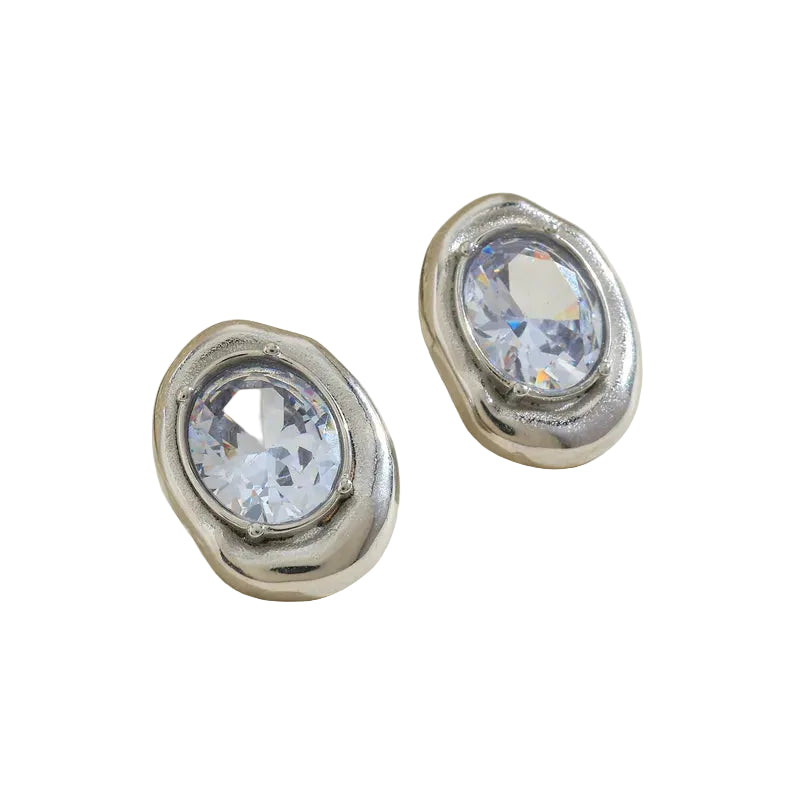 Σκουλαρίκια ατσάλι oval με zircon-EA034