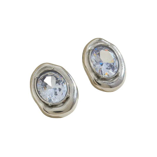 Σκουλαρίκια ατσάλι oval με zircon-EA034