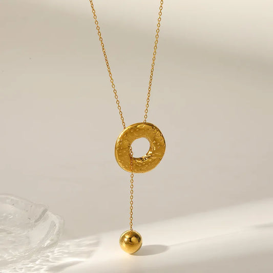 Κολιέ επιχρυσωμένο ατσάλι μακρύ με κρίκο-NE352