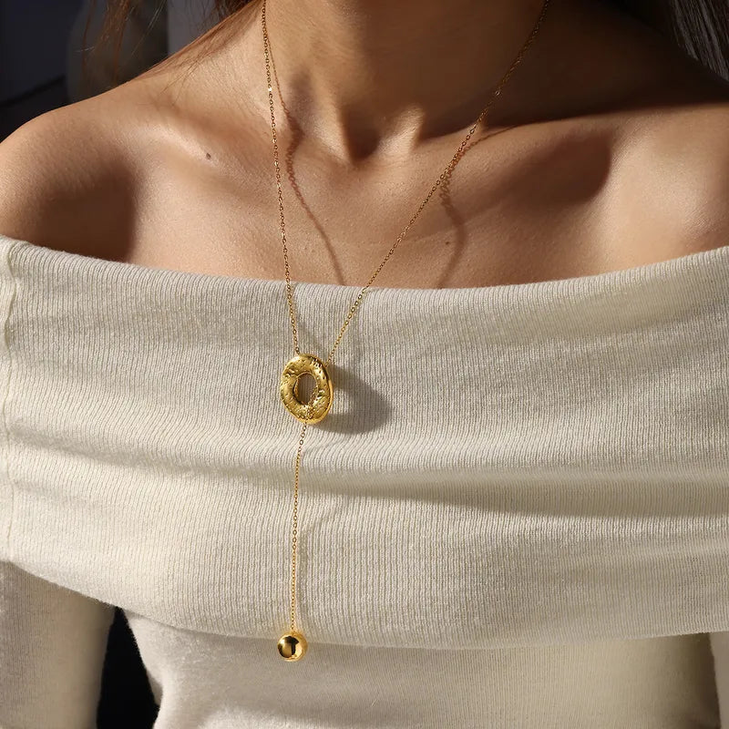 Κολιέ επιχρυσωμένο ατσάλι μακρύ με κρίκο-NE352