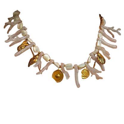 Κολιέ επιχρυσωμένο ατσάλι με κοχύλια - NE703