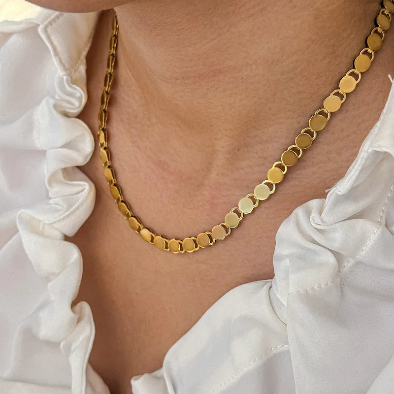 Κολιέ επιχρυσωμένο ατσάλι στρόγγυλη αλυσίδα-NE166