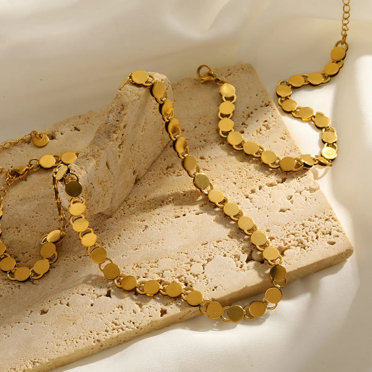 Κολιέ επιχρυσωμένο ατσάλι στρόγγυλη αλυσίδα-NE166