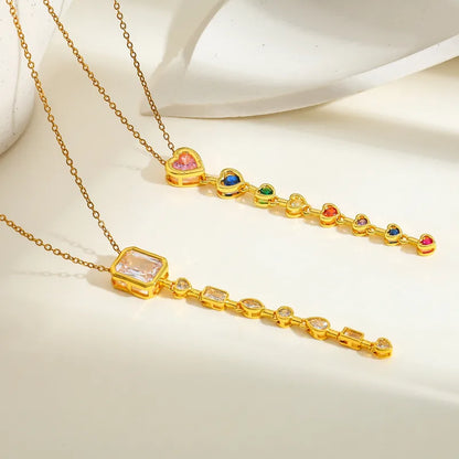 Κολιέ ατσάλι μακρύ με πολύχρωμα zircon-NE012