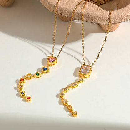 Κολιέ ατσάλι μακρύ με πολύχρωμα zircon-NE012