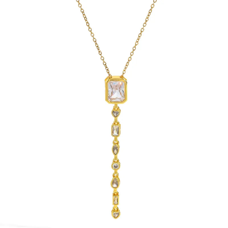 Κολιέ ατσάλι μακρύ με zircon-NE007