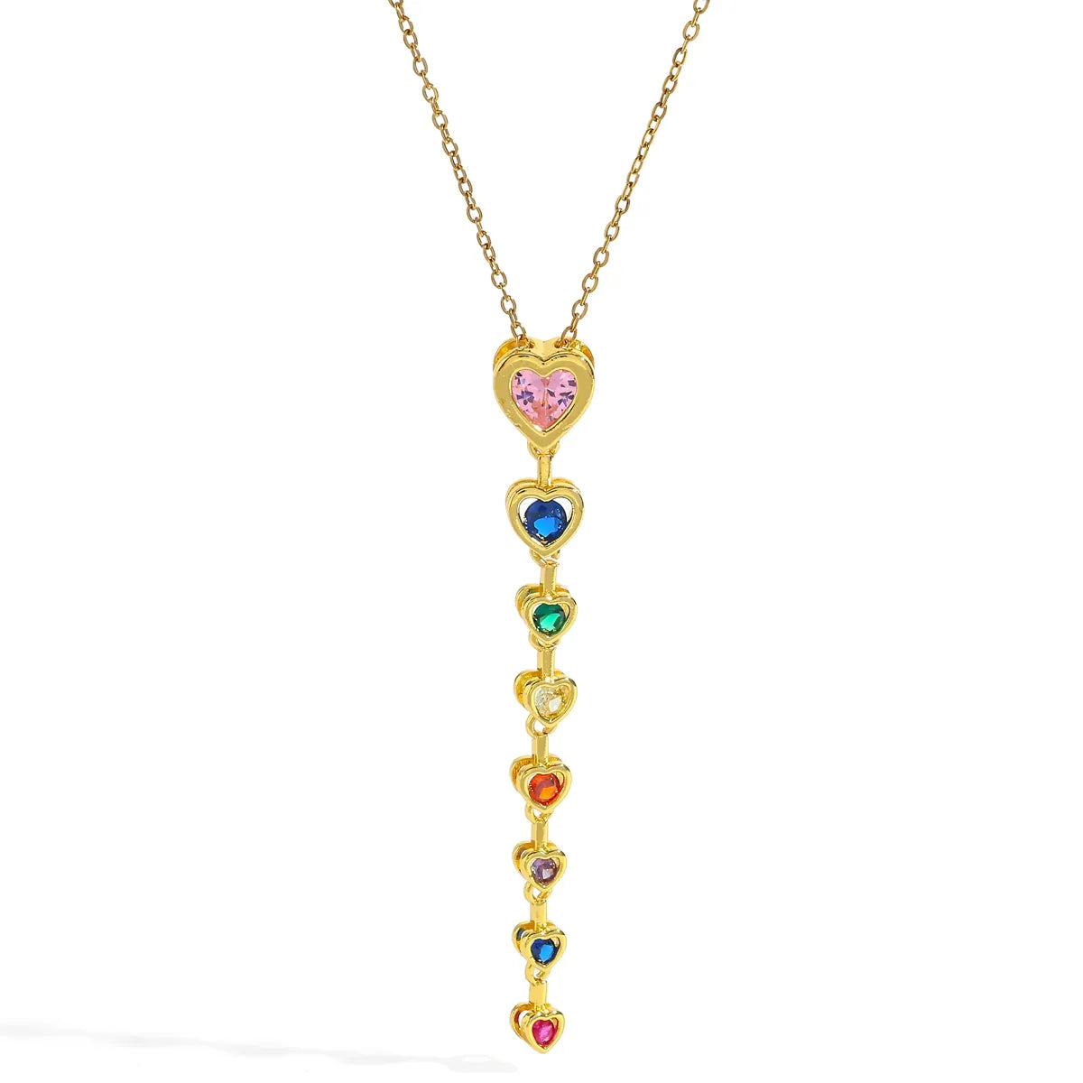 Κολιέ ατσάλι μακρύ με πολύχρωμα zircon-NE012