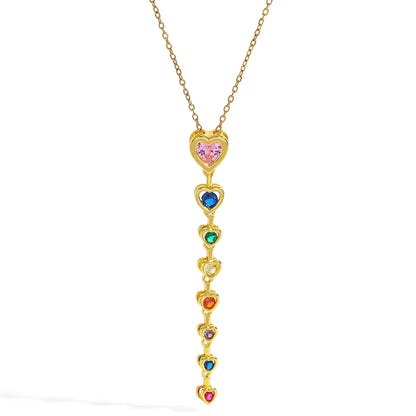 Κολιέ ατσάλι μακρύ με πολύχρωμα zircon-NE012