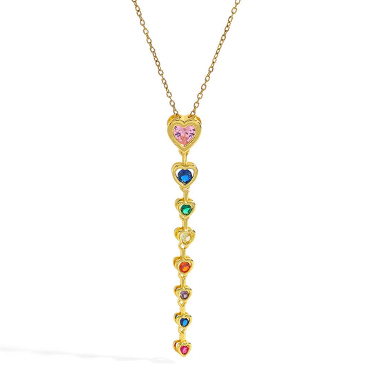 Κολιέ ατσάλι μακρύ με πολύχρωμα zircon-NE012