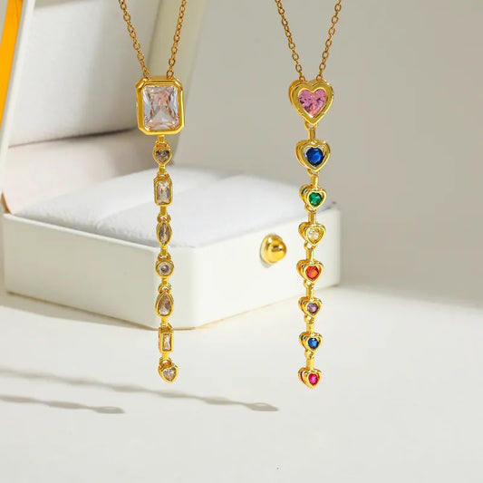 Κολιέ ατσάλι μακρύ με zircon-NE007