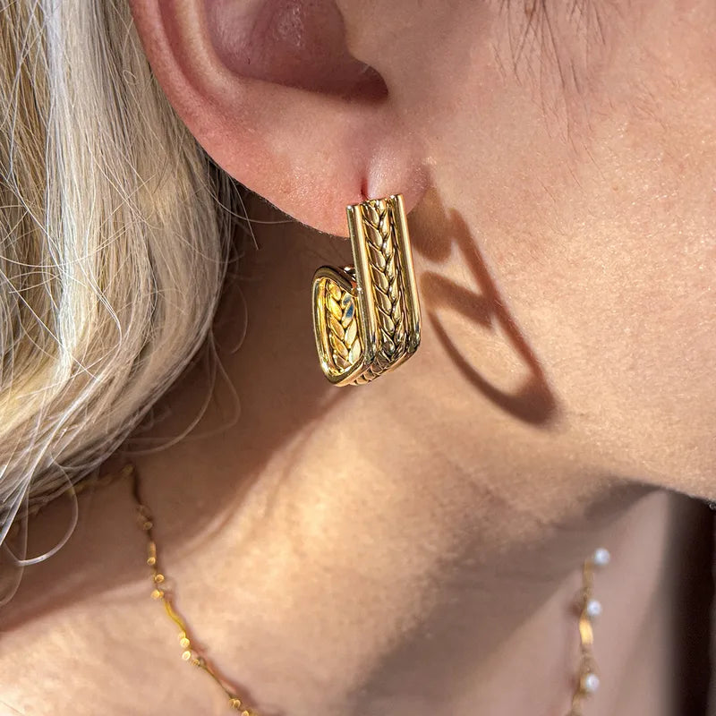 Σκουλαρίκια επιχρυσωμένο ατσάλι με σχέδιο-EA386