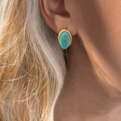 Σκουλαρίκια επιχρυσωμένο ατσάλι οβάλ γαλάζιο-EA387