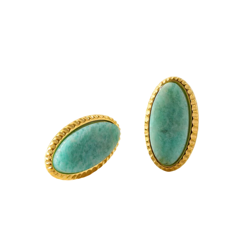 Σκουλαρίκια επιχρυσωμένο ατσάλι οβάλ γαλάζιο-EA387