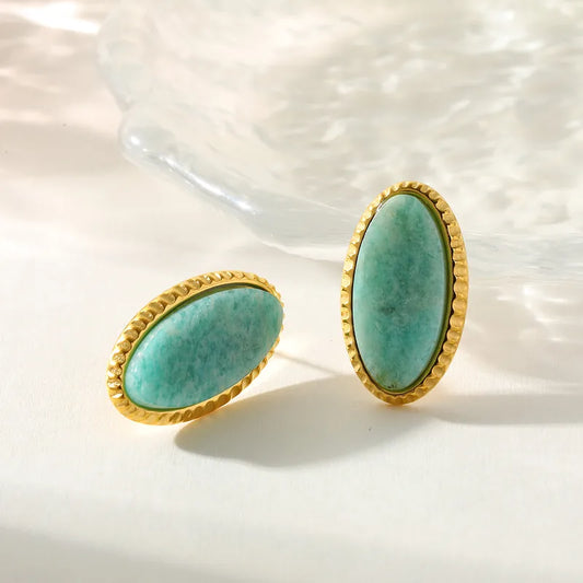 Σκουλαρίκια επιχρυσωμένο ατσάλι οβάλ γαλάζιο-EA387