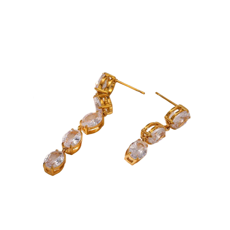 Cercei lungi din oțel placat cu aur cu zircon-EA486