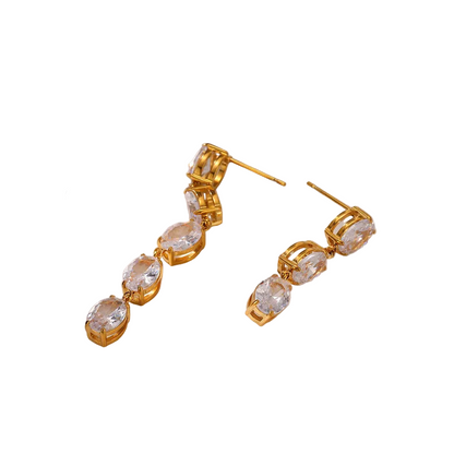 Cercei lungi din oțel placat cu aur cu zircon-EA486