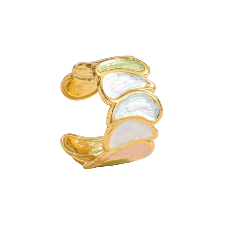 Inel din oțel placat cu aur cu elemente verzi - R151