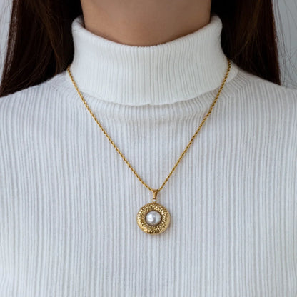 Colier rotund din oțel placat cu aur cu alb-NE176