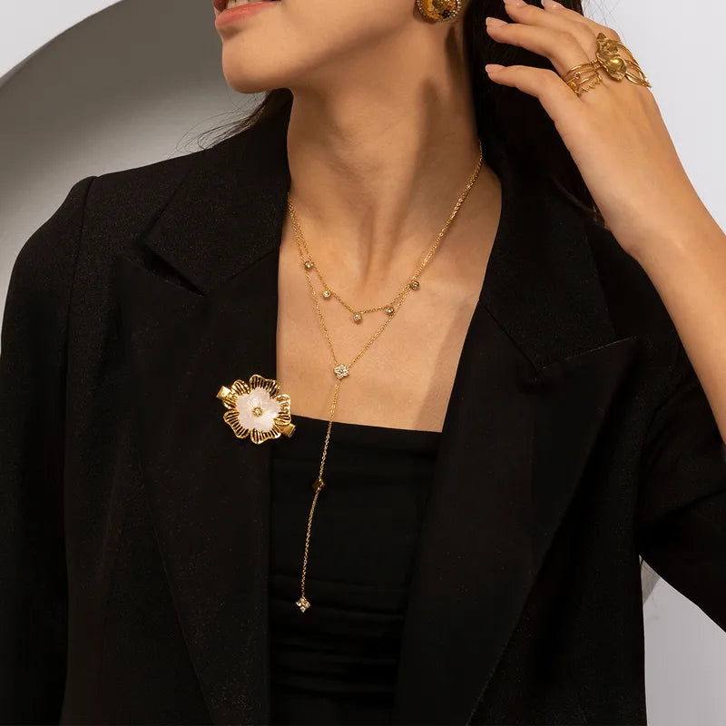 Κολιέ επιχρυσωμένο ατσάλι μακρύ με zircon - NE722